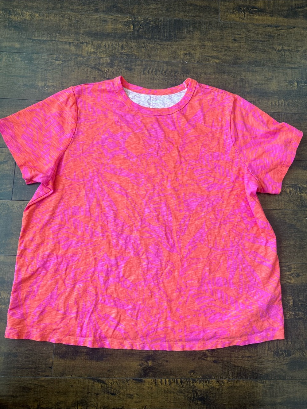 Old Navy Neon Pink and Orange Patterned Short Sleeve Tee